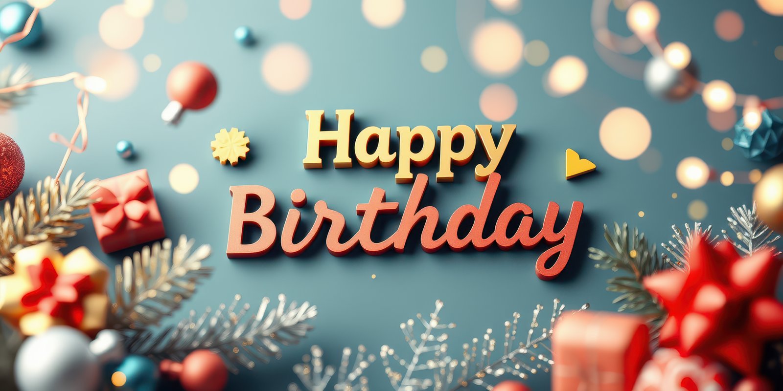 Happy birthday display with festive decorations and colorful ornaments in a cheerful arrangement